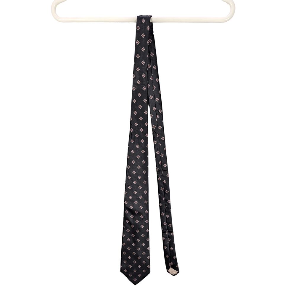 Christian Dior Silk Tie Mens necktie Vintage Made in USA Black Red Geometric